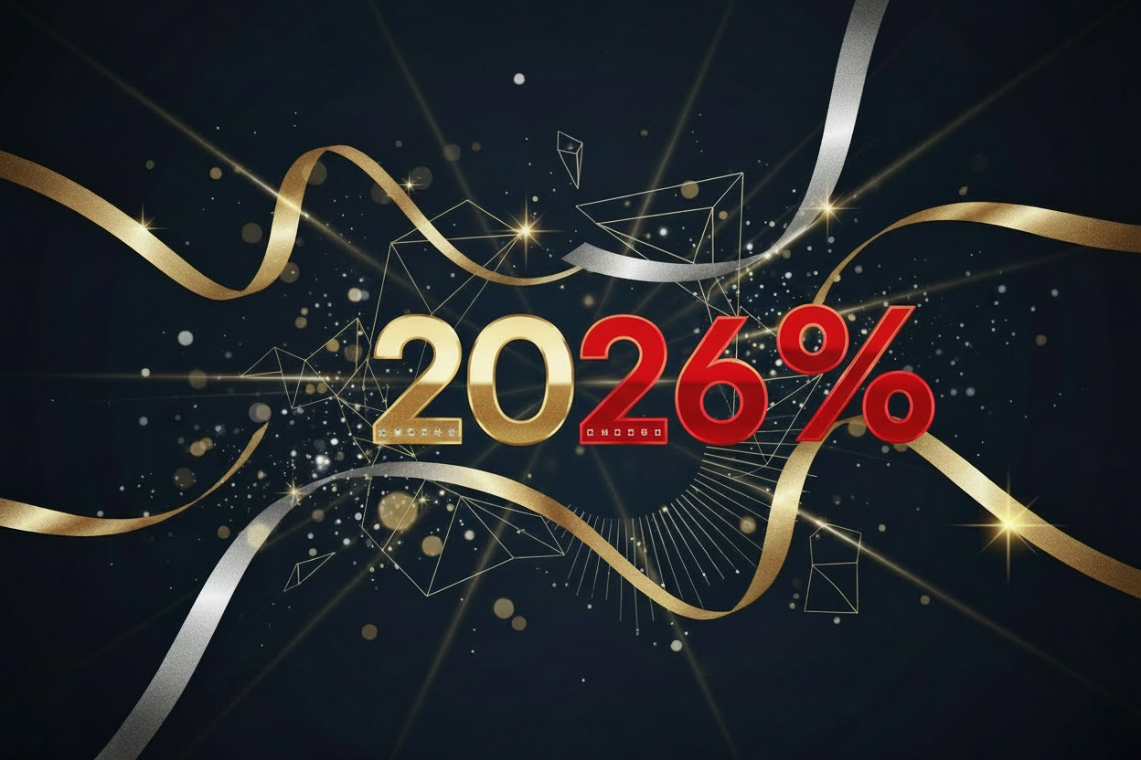 crea un'immagine astratta di sfondo di promo speciale capodanno che sarà valida per pochi giorni su una selezione di modelli, i vip club hanno uno sconto extra del 26% in onore del 2026